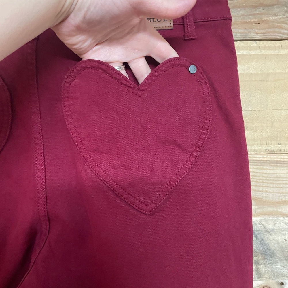 Judy Blue size 13/31 Stretchy Flare Leg Jeans in Red with Heart Shape Pockets - Picture 9 of 13
